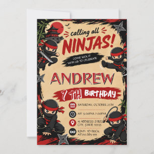 Invitación de cumpleaños personalizada de Ninja Sa