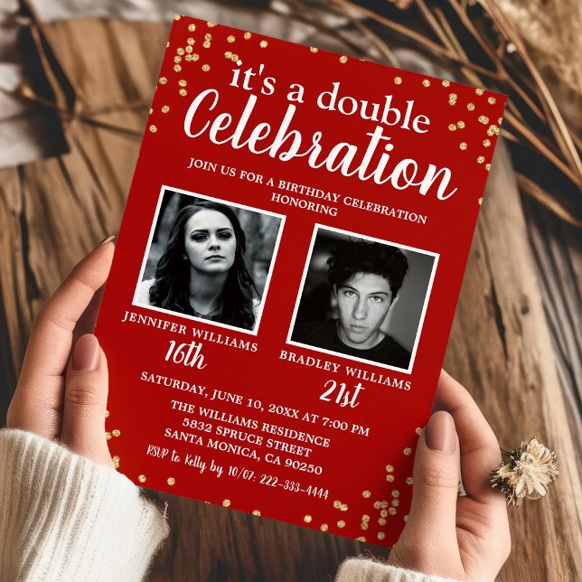 Invitación de cumpleaños personalizada de oro rojo (Subido por el creador)