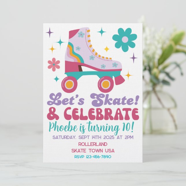 Invitación de cumpleaños personalizada de patines  (Anverso de pie)