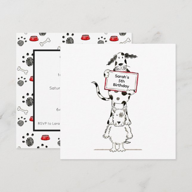 Invitación de cumpleaños personalizada de perros a (Anverso / Reverso)