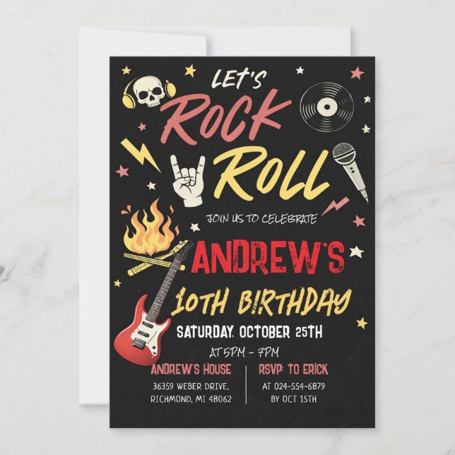 Invitación de cumpleaños personalizada de Rockstar (Anverso)