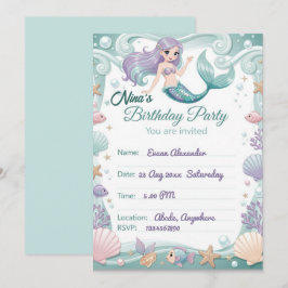 Invitación de cumpleaños personalizada de sirena