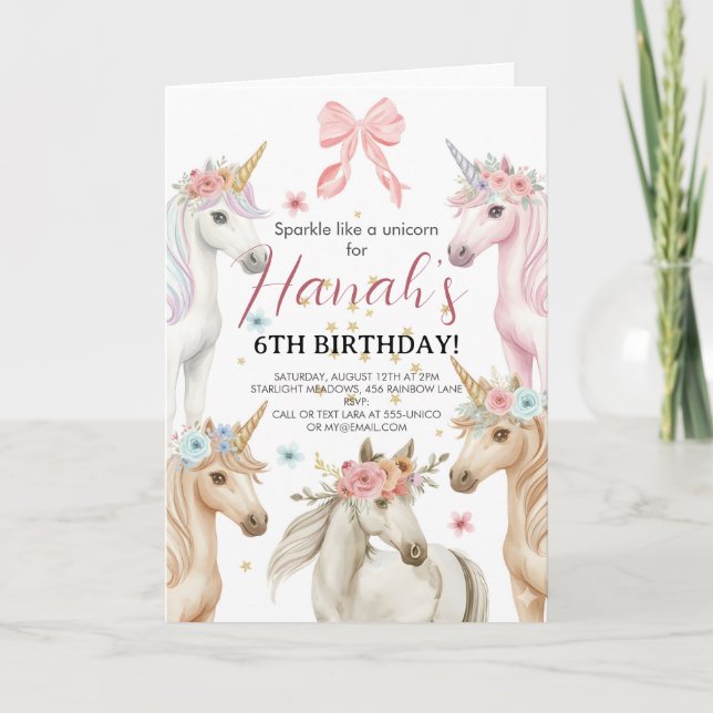 Invitación de Cumpleaños Personalizada de Unicorni (Anverso)