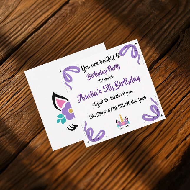 Invitación de cumpleaños personalizada de unicorni (Subido por el creador)