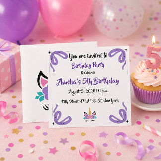Invitación de cumpleaños personalizada de unicorni