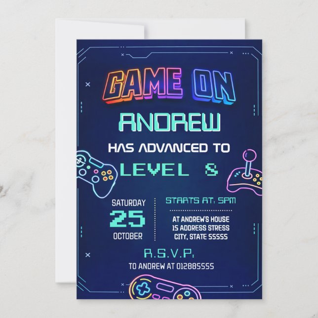 Invitación de cumpleaños personalizada de videojue (Anverso)