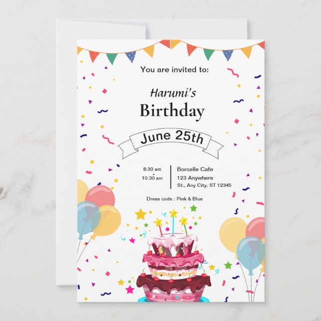 Invitación de cumpleaños personalizada – Diseño de (Anverso)