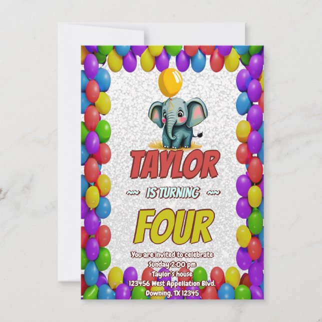 Invitación de cumpleaños personalizada Elefante Li (Anverso)