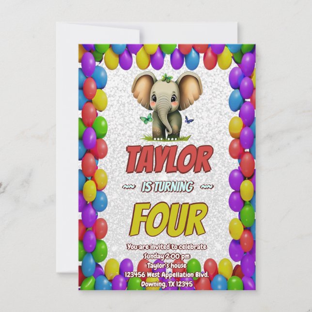 Invitación de cumpleaños personalizada Elefante Li (Anverso)