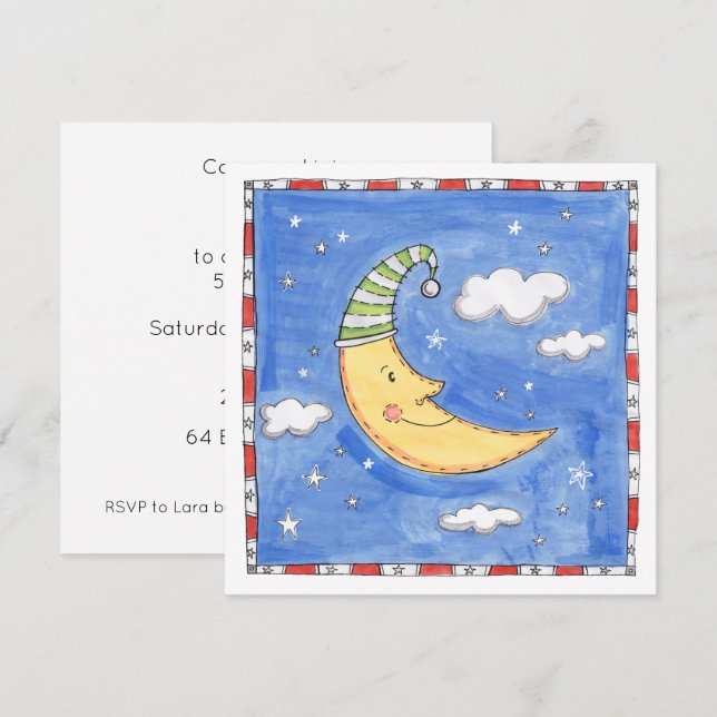 Invitación de cumpleaños personalizada Feliz Luna (Anverso / Reverso)