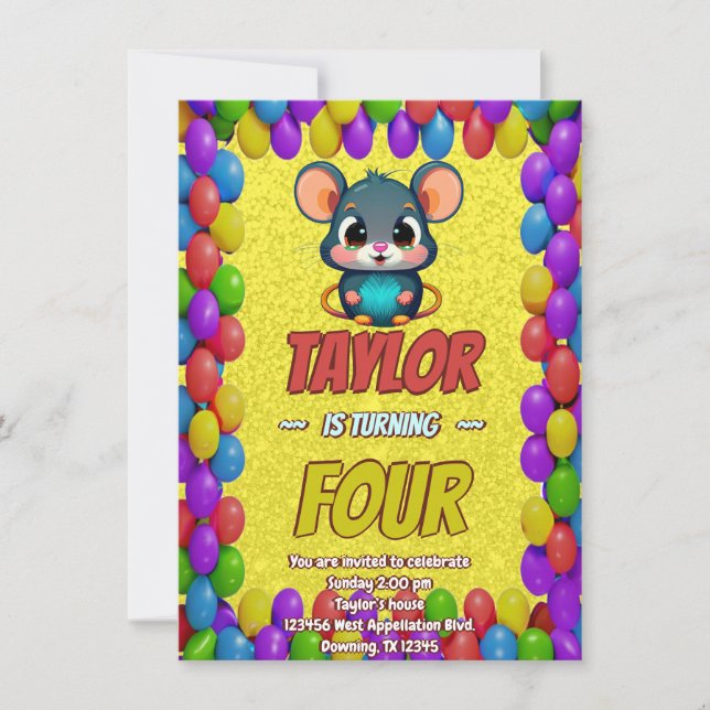 Invitación de cumpleaños personalizada Mouse Uniqu (Anverso)