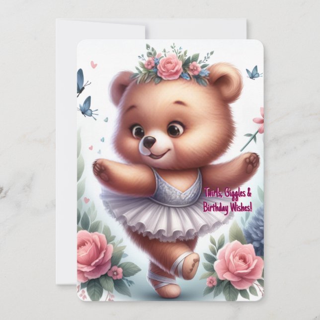 Invitación de Cumpleaños Personalizada Osito Baila (Anverso)