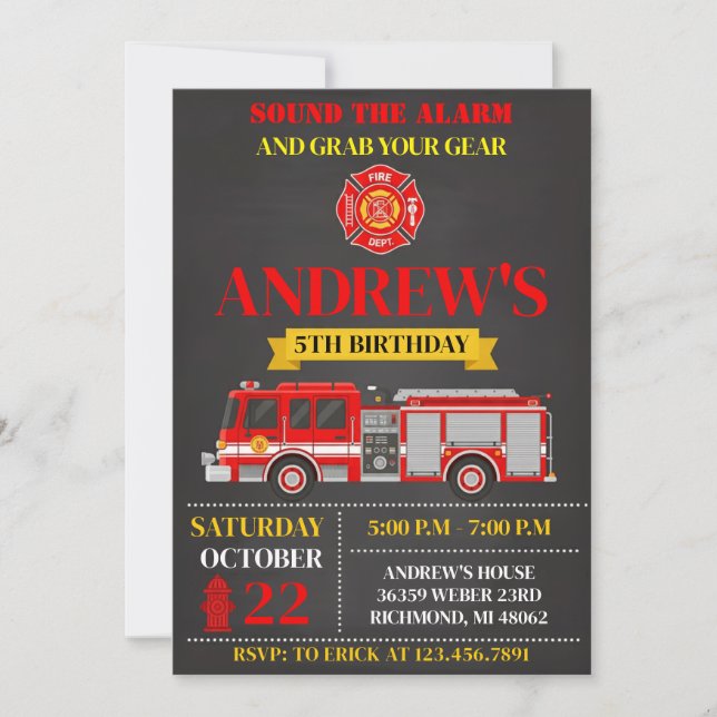 Invitación de cumpleaños personalizada para bomber (Anverso)