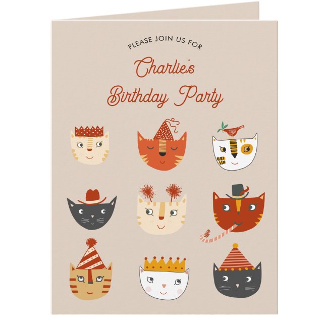 Invitación de cumpleaños personalizada para fiesta (Fun kitty cat personalized birthday party invitation for animal lovers)