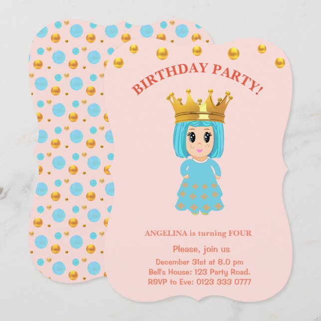 Invitación de cumpleaños personalizada para niña l (Anverso / Reverso)