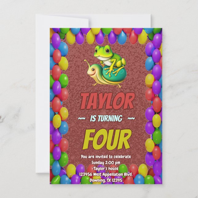 Invitación de cumpleaños personalizada para niños  (Anverso)