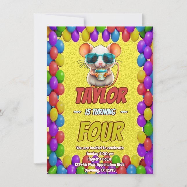 Invitación de cumpleaños personalizada para niños  (Anverso)