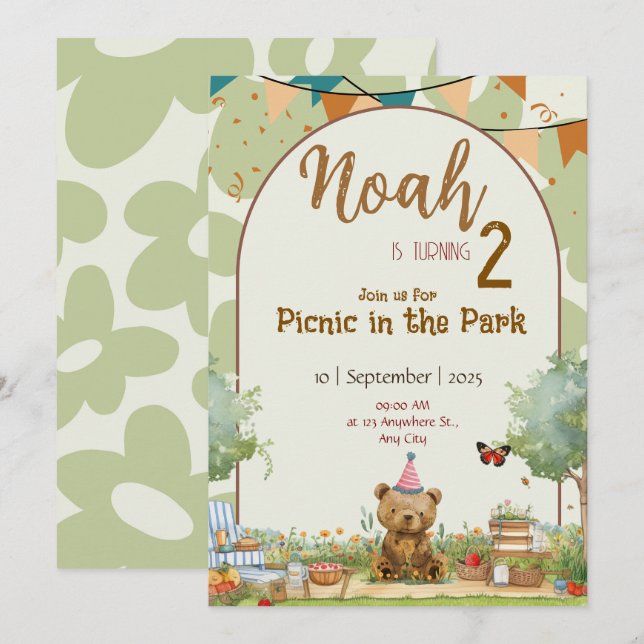 Invitación de cumpleaños personalizada para picnic (Anverso / Reverso)