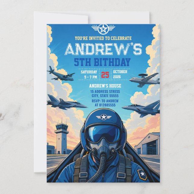Invitación de cumpleaños personalizada para piloto (Anverso)