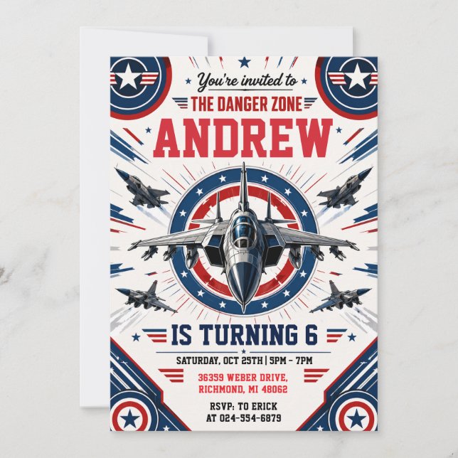 Invitación de cumpleaños personalizada para piloto (Anverso)