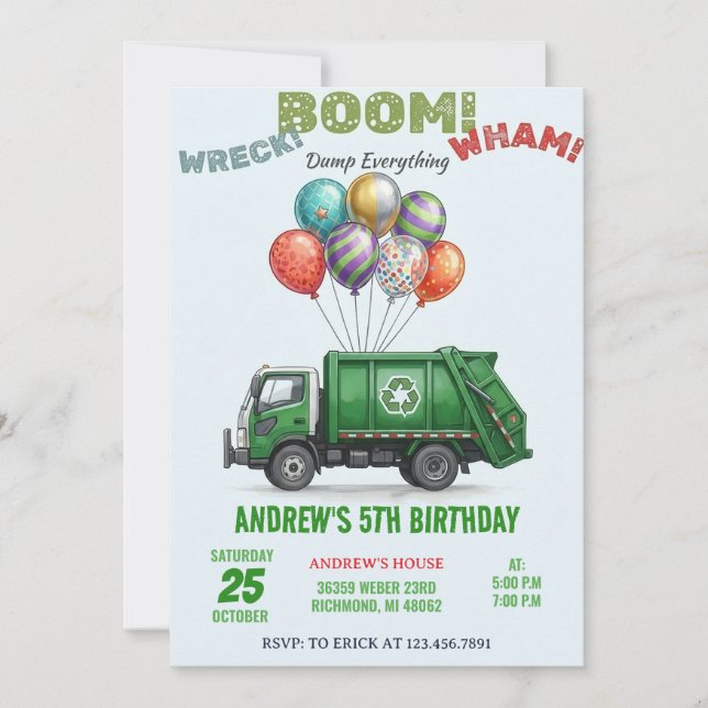 Invitación de cumpleaños personalizada para recicl (Anverso)