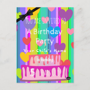 Invitación de cumpleaños personalizada Pastel Cora