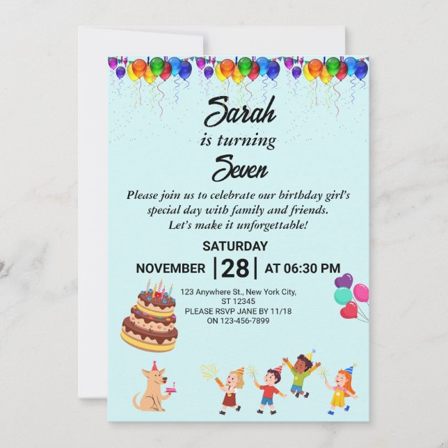 Invitación de cumpleaños personalizado con un dise (Anverso)