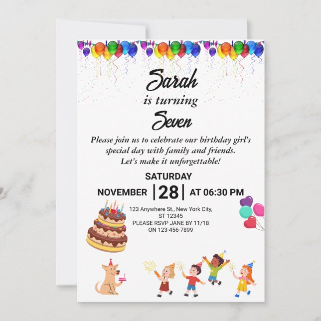 Invitación de cumpleaños personalizado con un dise (Anverso)