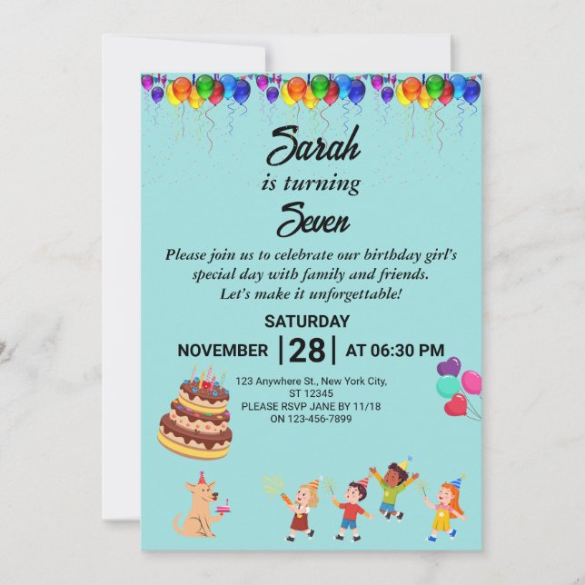 Invitación de cumpleaños personalizado con un dise (Anverso)