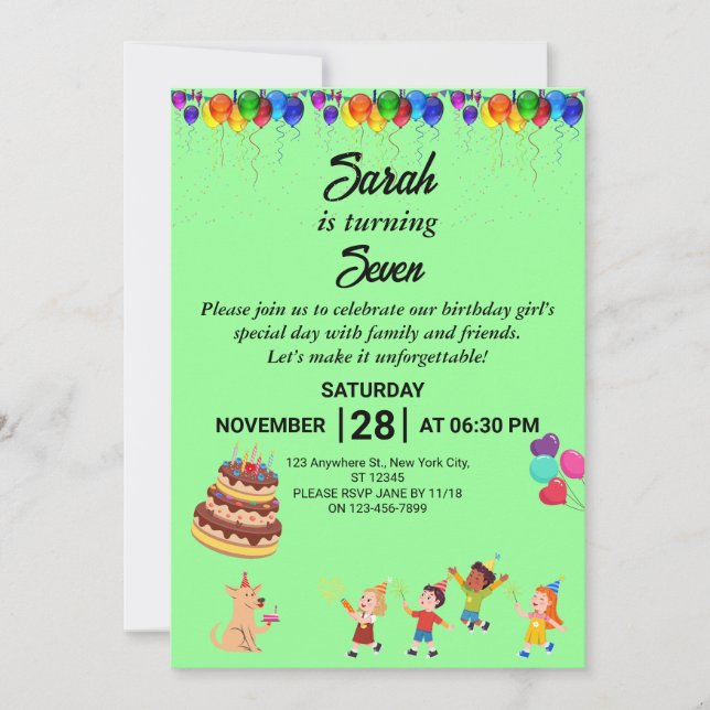 Invitación de cumpleaños personalizado con un dise (Anverso)
