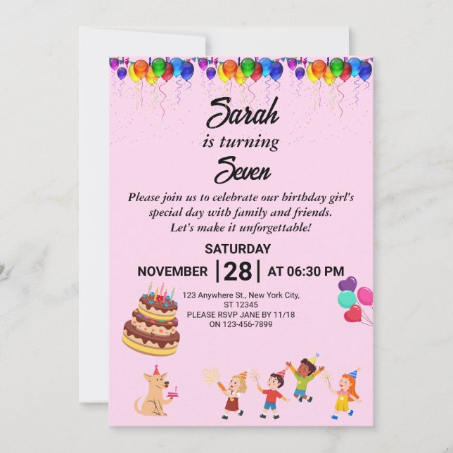 Invitación de cumpleaños personalizado con un dise (Anverso)