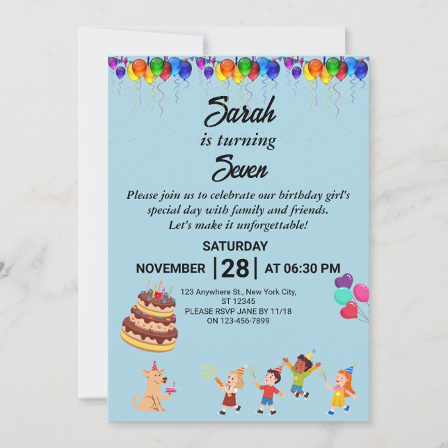 Invitación de cumpleaños personalizado con un dise (Anverso)