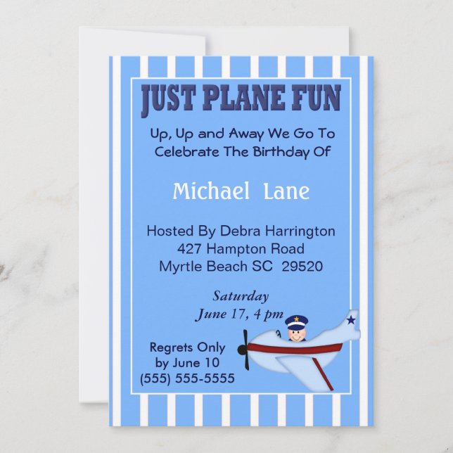 Invitación de cumpleaños piloto (Anverso)