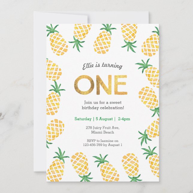 Invitación de cumpleaños | piña tropical (Anverso)