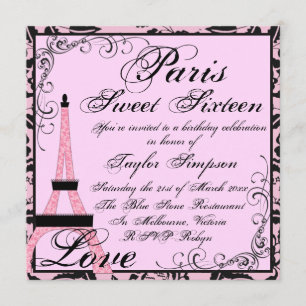 Invitación de cumpleaños Pink/Black Paris Sweet16