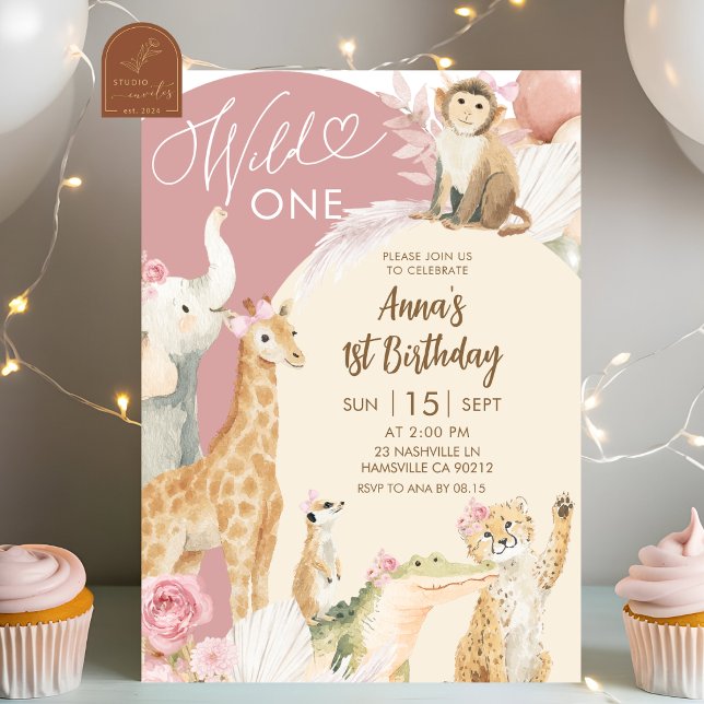 Invitación de cumpleaños Pink Boho Safari Wild One (Subido por el creador)