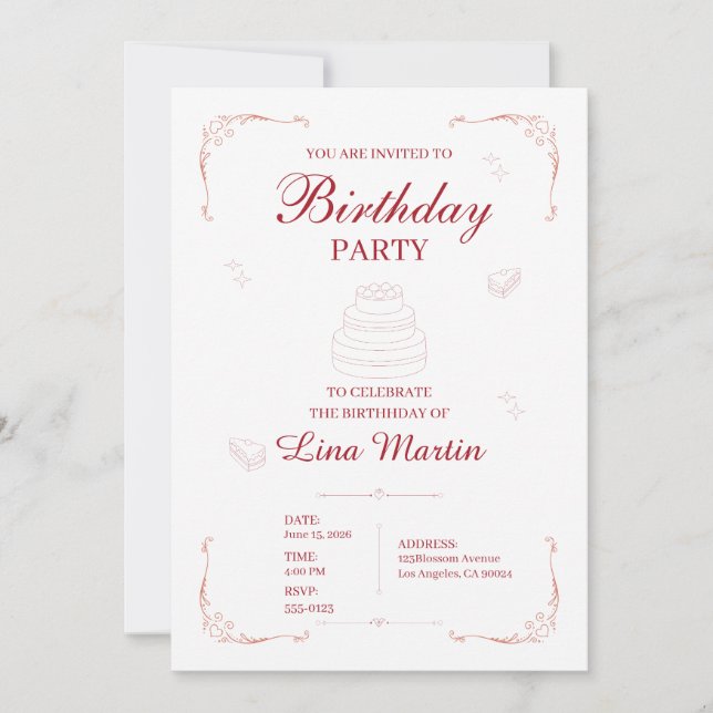 Invitación de cumpleaños Pink Coquette (Anverso)