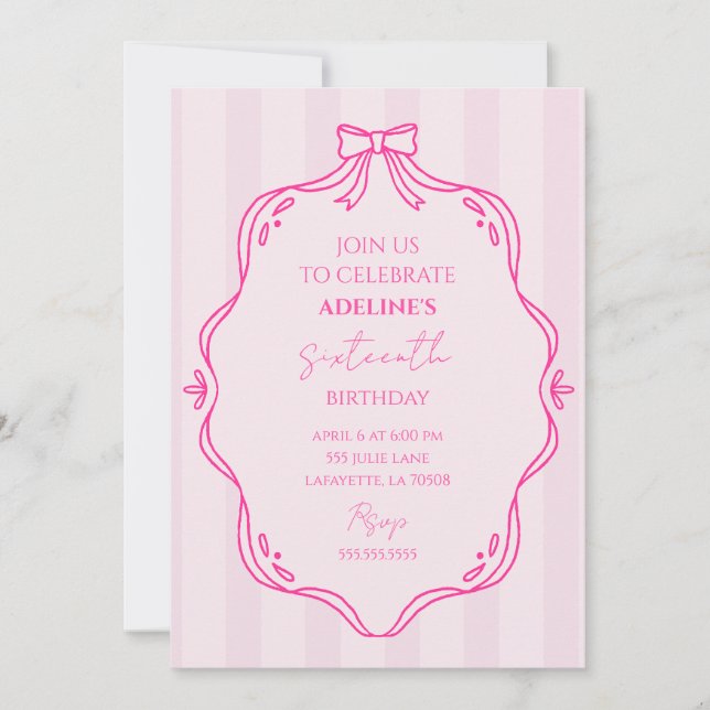 Invitación de cumpleaños Pink Coquette (Anverso)