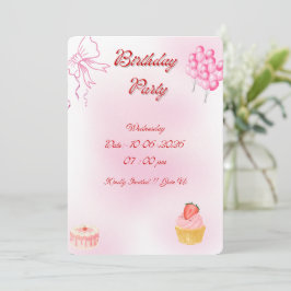 Invitación de Cumpleaños Pink Coquette con Lazos L