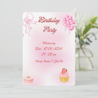 Invitación de Cumpleaños Pink Coquette con Lazos L