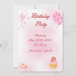 Invitación de Cumpleaños Pink Coquette con Lazos L