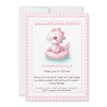 Invitación de cumpleaños Pink Dino-Mite para fiest