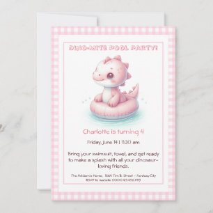 Invitación de cumpleaños Pink Dino-Mite para fiest