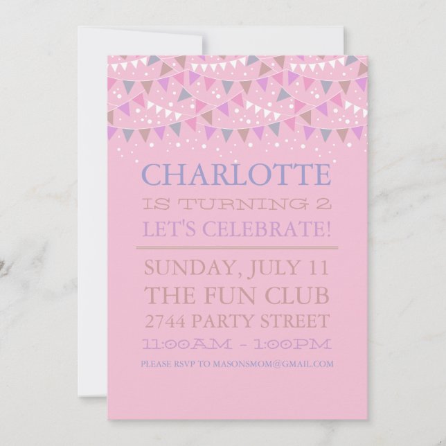 Invitación de cumpleaños | Pink Fun Bunting (Anverso)