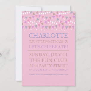 Invitación de cumpleaños   Pink Fun Bunting