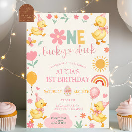 Invitación de cumpleaños Pink Girl One Lucky Duck