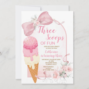 Invitación de cumpleaños Pink Ivory Three Scoops o