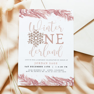 Invitación de cumpleaños Pink Snowflake, Winter On