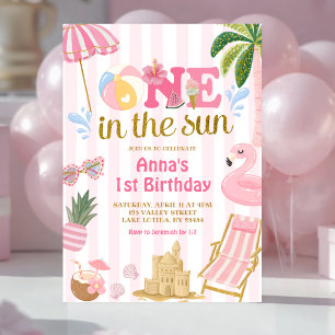 invitación de cumpleaños Pink Stripe ONE en la pla