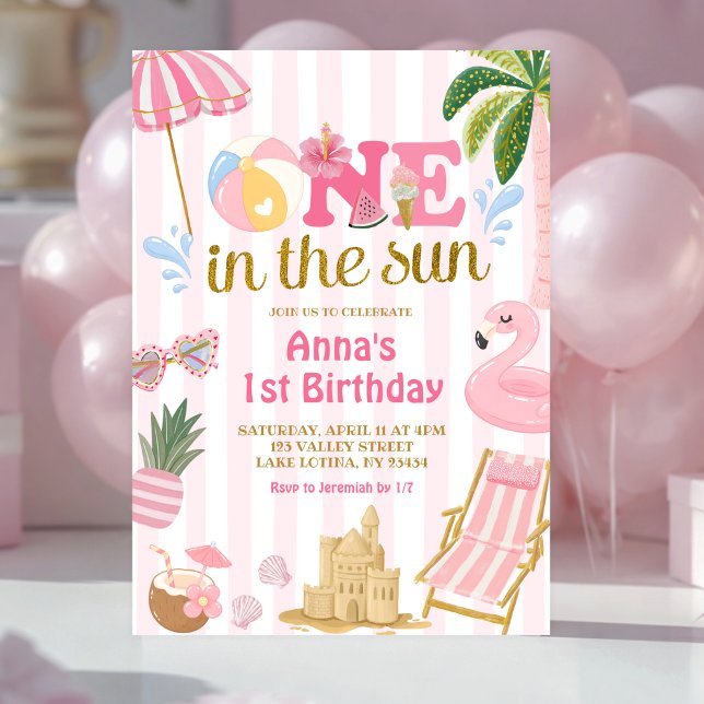 invitación de cumpleaños Pink Stripe ONE en la pla (Subido por el creador)